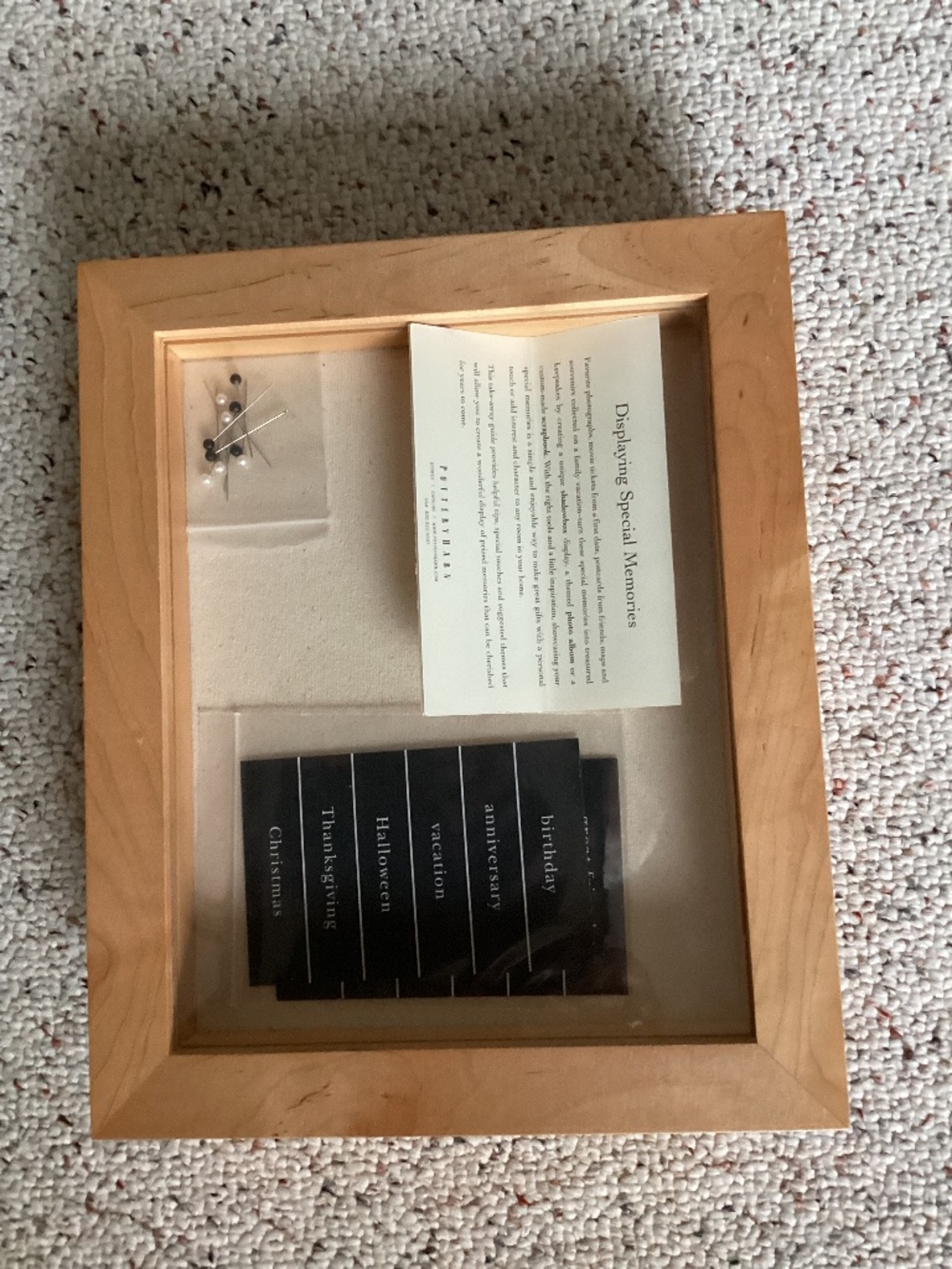 Pottery Barn Magnet Close Shadowbox Box w/ labels & pins